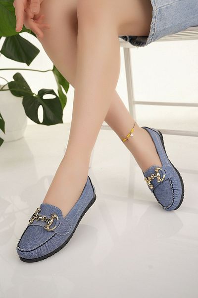 Modafırsat Women's Flats with Chain Buckle Lightweight Comfortable Sole Stylish Casual Shoes