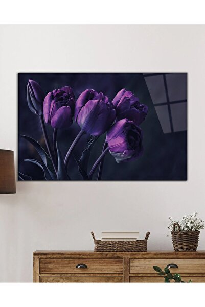 Genel Markalar Mor Laleler Cam Tablo, Temperli ve Rodajlı Dayanıklı Kırılmaz Cam