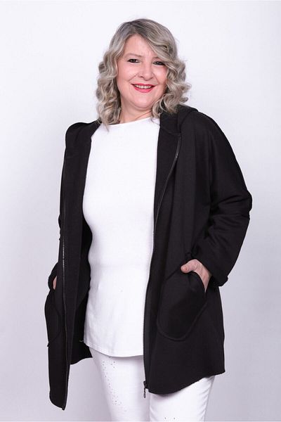 Hitit Butik Women's Black Hooded Fleece Cardigan