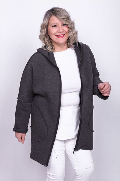 Hitit Butik سترة صوف رمادية بغطاء للرأس
