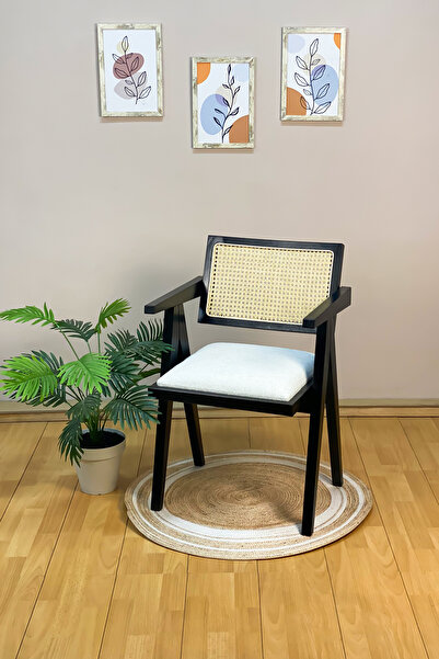 Alaylı Mobilya Koltuk Döşeme Leydi (4 ADET) Siyah Ahşap Sandalye, Hasırlı Mut...