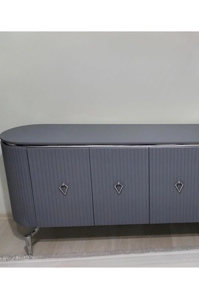 NUR AHŞAP Antrasit- Mdf Lake Boyalı Gümüş Detaylı Konsol 200*42*83