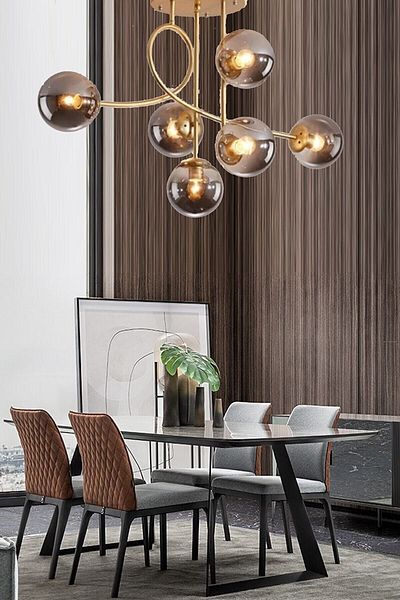 Ömür Avize Aphrodite Modern Style Antique Smoked Glass Chandelier of Six