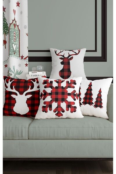 ALAMODECOR Set de cu imprimeu huse de pernă cu tema de Anul Nou, de culoare roșu și negru, digitală, cu două fețe