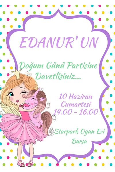 Belinay Sevimi Kız Temalı Doğum Günü Davetiyesi 210-06 (100 ADET)