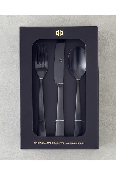 English Home Leptis 18 Piece Stainless Steel Spoon Knife Set - Black for 6 People
