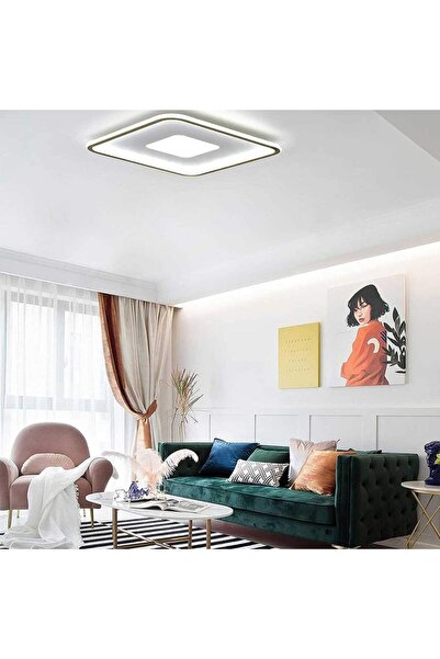 PARBEK Pablo Kare2 Plafonyer Led Avize 40x40 cm, Sıva Üstü Led, Siyah Renk, 6500K Beyaz Işık