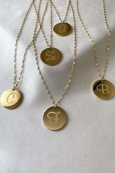 SilverStone Steel Necklace - F Letter Medallion Plate Gold Gold Color Chain 316 L Steel Necklace