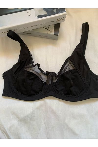 ROZENİN LINGERIE Supportless Capless Underwire Tulle Detailed Gathering C Cup Bra