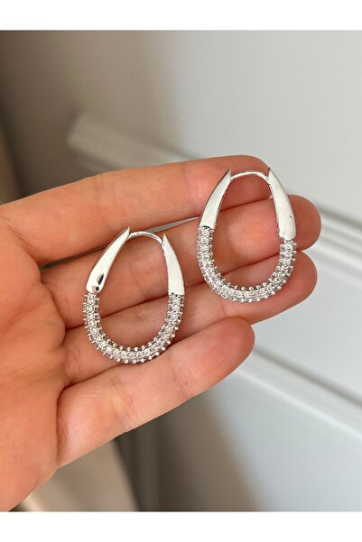 emy by emel luxury silver jewelry أقراط دائرية من الفولاذ البيضاوي