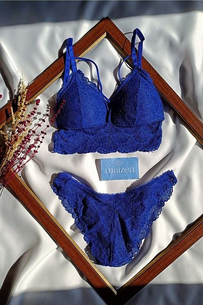 MAİZEN Saks Blue Lace - Set de sutien și bralet fără căptușeală