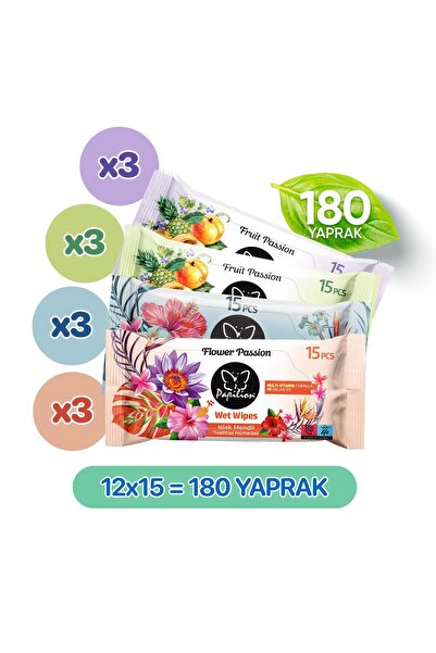 Papilion Flower Passion Islak Cep Mendili 12x15 180 yaprak