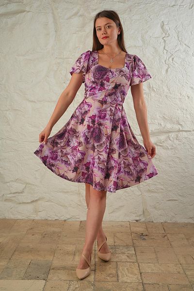 LİVE SPORT Rochie de damă mini cu imprimeu lila sublimat - plisată fata