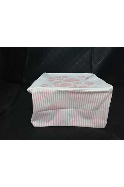 AYHOME Pink Patterned 32x22x18 Cm Cotton Organizer - Multi-purpose, Storage Handle, Zippered Organizer