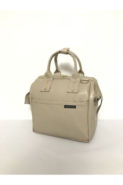 beautiful bag Термо чанта за обяд от мека кожа, бежова, кремава, 5 л