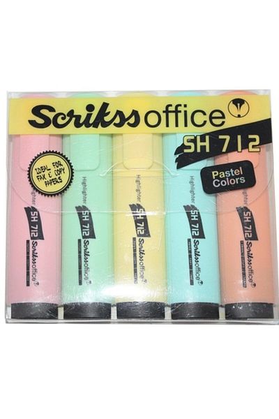 Scrikss Office Sh712 Pastel Highlighter Pen Set 5 Pieces Set
