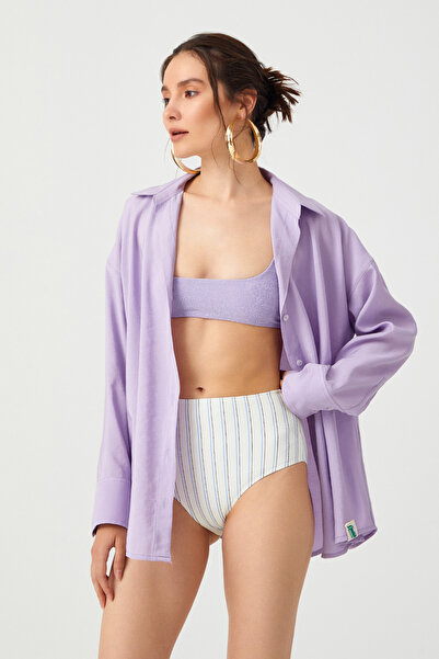 haori Iris Modal Gömlek - lila renk rahat kalıp modal kumaş gömlek