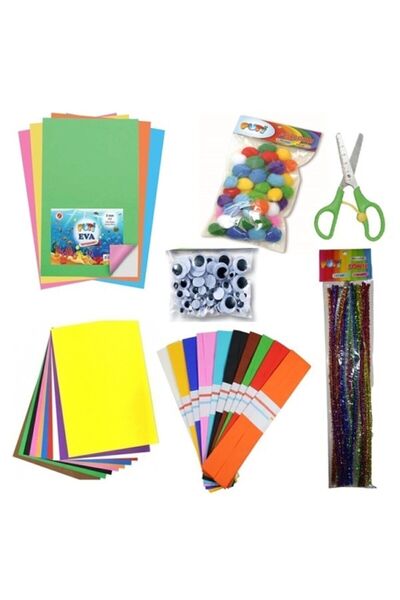 Genel Markalar Anaokulu Etkinlik Yapışkanlı Eva,krapon Kağıdı,şönil,oynargöz,elişi Kağıdı,makas,ponpon Anaokuluset