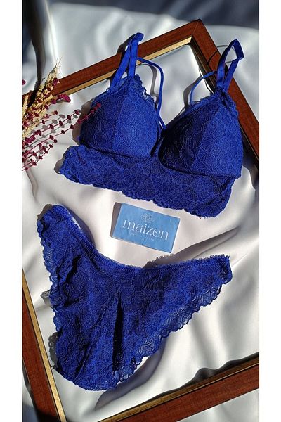 MAİZEN Saks Blue Lace - Set de sutien și bralet fără căptușeală
