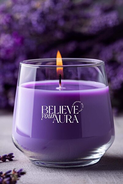 Believe Your Aura Vanilya Kokulu Mor Mum - %100 Doğal Soya Mumu Aromaterapi v...
