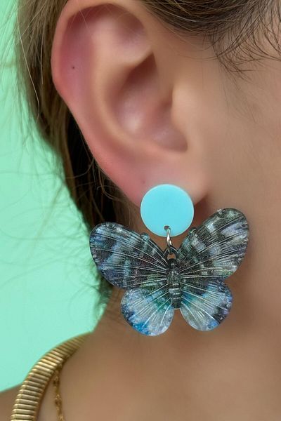 TAKIŞTIR Blue Color Butterfly Figured Earrings (Pair)
