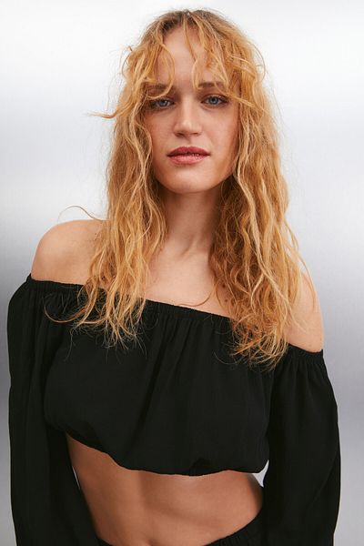GRIMELANGE Women's Calanthe Woven Moroccan Twill Fabric Black Blouse