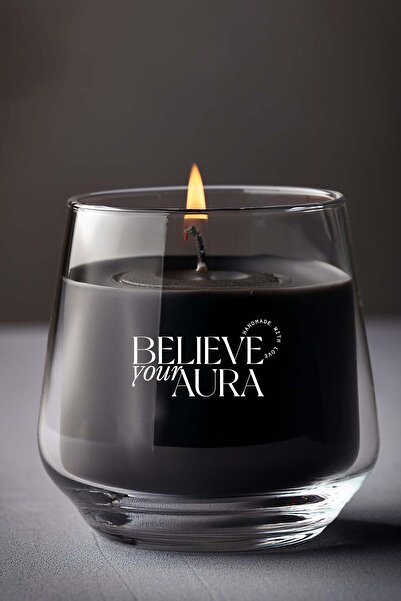 Believe Your Aura Vanilya Kokulu Siyah Mum - %100 Doğal Soya Mumu Aromaterapi ve Dekoratif Kokulu Mum - 300 cc