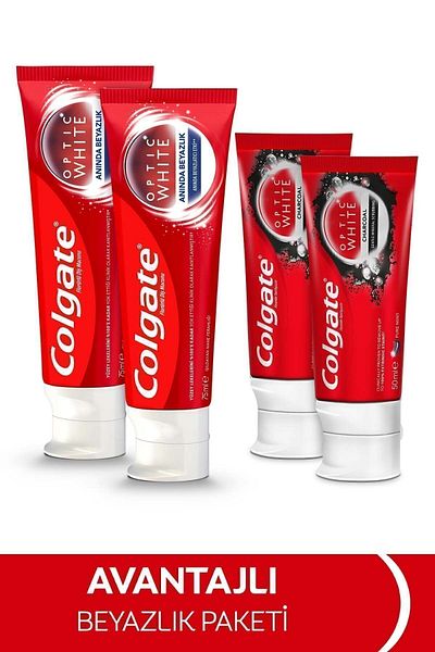 Colgate Optic White Instant Whitening Toothpaste 75 ml X2+ Activated Charcoal Whitening Toothpaste 50 ml X2