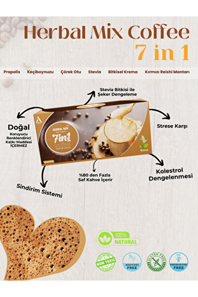 Anatolian Herbal Mix Coffee Kremalı Kahve-7in1 Propolis, Keçiboynuzu , Çörek Otu , Reishi Mantarı