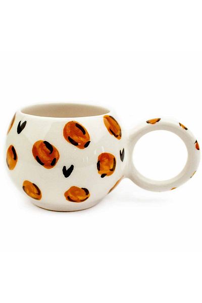 PALTO TASARIM Leopard Hand Painting & Embossing Pattern Cream Shiny Bubble Cup
