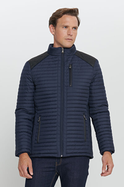 ALTINYILDIZ CLASSICS Herren-Mantel in Marineblau – Standard-Passform mit Stehkragen