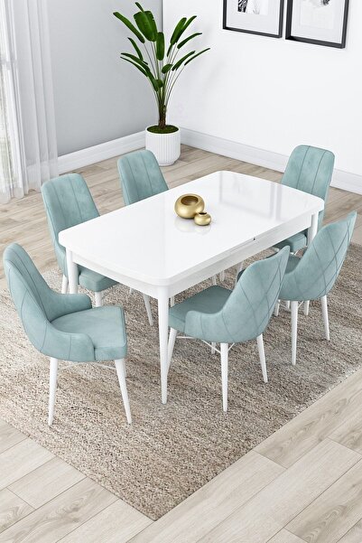 Canisa Concept Lia Serisi 80x132 Açılabilir Mutfak Masası Takımı Beyaz Masa 6...