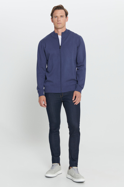 ALTINYILDIZ CLASSICS Férfi indigó állógalléros kötöttáru kardigán - normál szabású