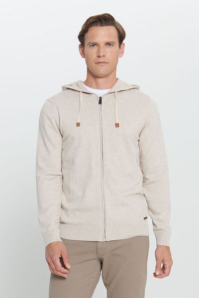 ALTINYILDIZ CLASSICS Ανδρική πλεκτή ζακέτα Beige Melange - Κανονική εφαρμογή, με κουκούλα