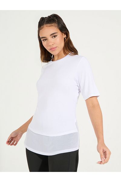 Styli Solid Mesh Hem Front & Back Short Sleeve Top