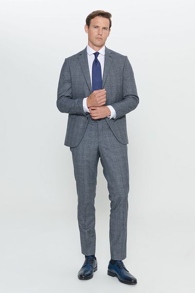 ALTINYILDIZ CLASSICS Men's Grey-blue Slim Fit Checkered Suit