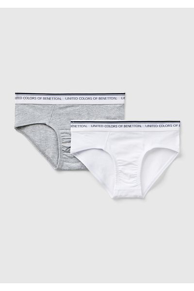 United Colors of Benetton Boy's Gray Beli Logo Printed Solid Color 2-Piece Slip Set