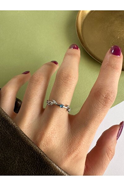 ringbox Silver Colored Blue Stone Crispy Ring