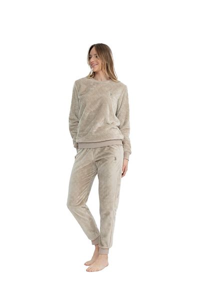 U.S. Polo Assn. Η.Π.Α. Polo Assn. Σετ γυναικεία πιτζάμες μπεζ με στρογγυλή λαιμόκοψη