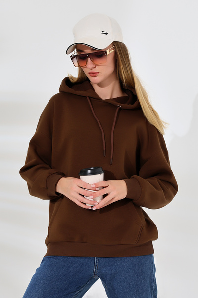 Endies سويت شيرت بغطاء للرأس مقاس كبير 21615 - بني