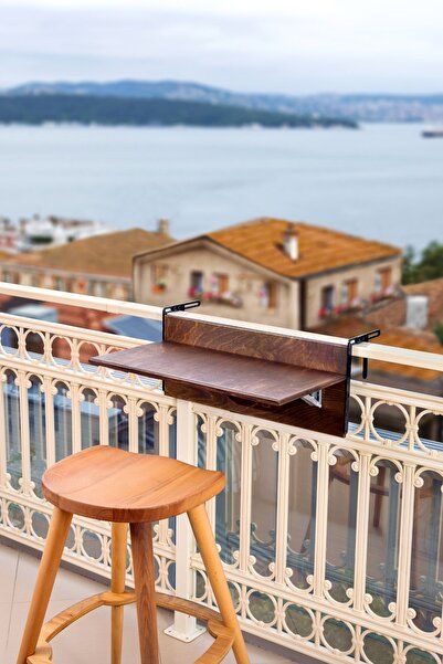 aslwoodart Katlanabilir Balkon Masası 60x30 Cm Koyu Ceviz