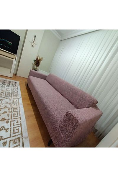 Faiend 3-Seater Pink Sofa Cover - Plain Jacquard and Elastic Sofa Cover