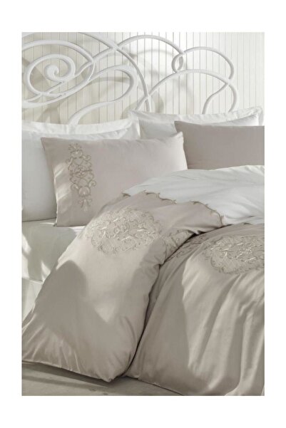 Dantela Vita Pamuk Saten Çift Kişilik Nevresim Takımı - Elegance Bej
