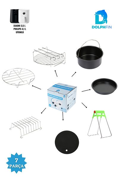 DolphFin Airfryer Accessory Set Compatible With All Airfryer Models Xiaomi 3.5 Lt Philips 4.1 Stainless Steel