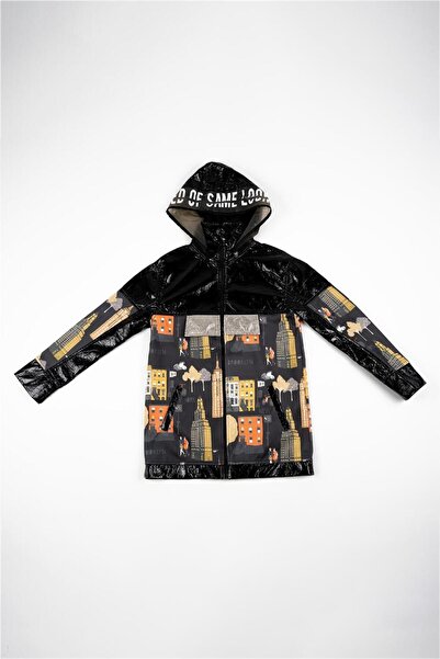 Adisia Simala Women's Black Hooded Street Official Printed Shiny Raincoat