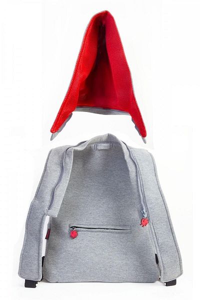 Deriderim Morikukko Karne Gift Basic Gri Roșu Rucsac mare de școală cu glugă detașabilă