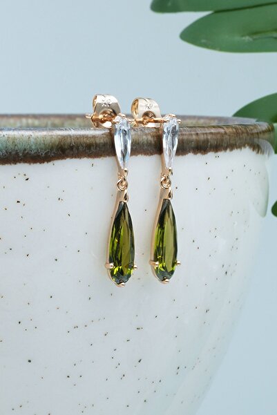 Chillin' Yeşil Damla Taşlı Sallantılı Kararmaz Anti Alerjik Kadın Çelik Küpe