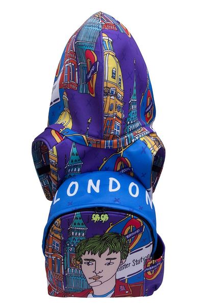 Morikukko Ikigai City Karne Gift London Pattern Ελαφρύ μεγάλο σχολικό σακίδιο πλάτης με αφαιρούμενη κουκούλα