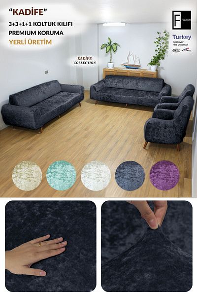 Faiend Anthracite 3 3 1 1 Elastic Sofa Cover - Armchair Cover