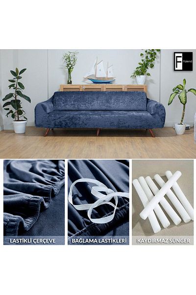 Faiend Velvet 3 3 1 1 Petrol Blue Elastic Sofa Cover| Elastic Sofa Cover| Seat Cover